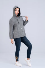 Regular Fit Herringbone Fabric Hoodie