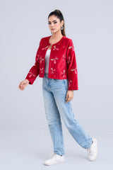 Relaxed Fit Floral Embroidered Bolero Top