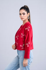 Relaxed Fit Floral Embroidered Bolero Top