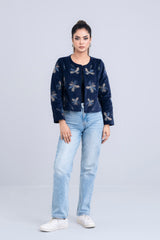 Relaxed Fit Floral Embroidered Bolero Top