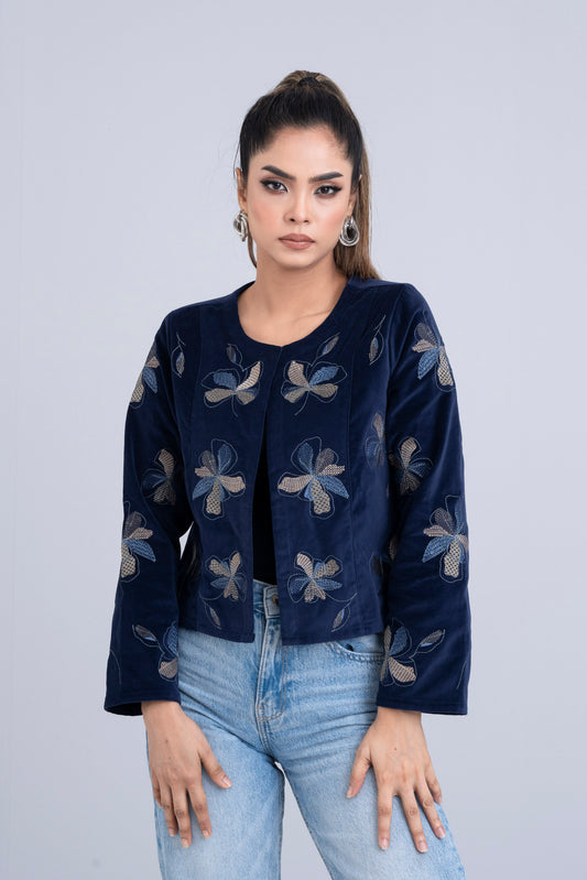 Relaxed Fit Floral Embroidered Bolero Top