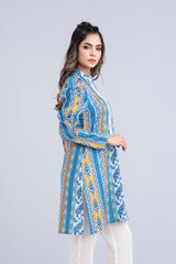 Puff-Sleeved Cotton Satin Kurti - Mystika