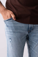 Slim Fit Distressed Blue Jeans