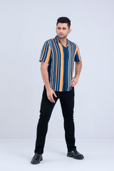 Regular Fit Striped Casual Shirt with Lapel Collar