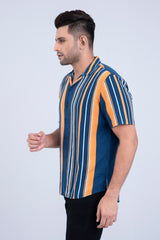 Regular Fit Striped Casual Shirt with Lapel Collar